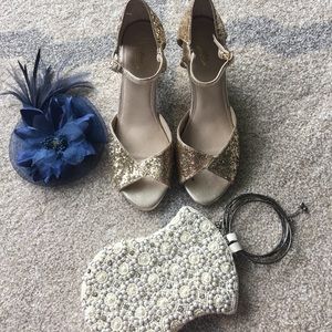 Seychelles Anthropologie Golden Sparkle Heels